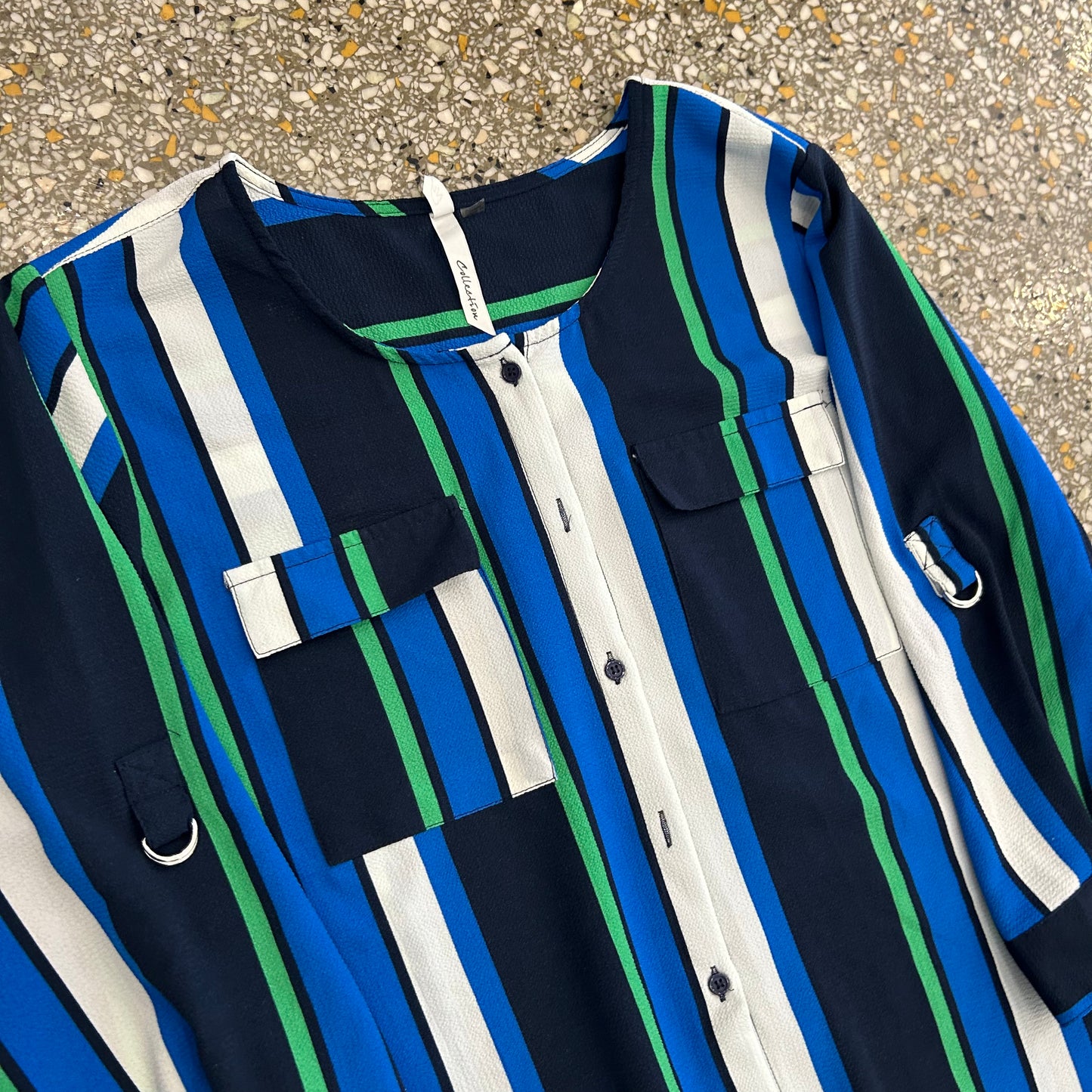 NY Collection Blue Green Navy Button Up Shirt - Large - 22" x 29"