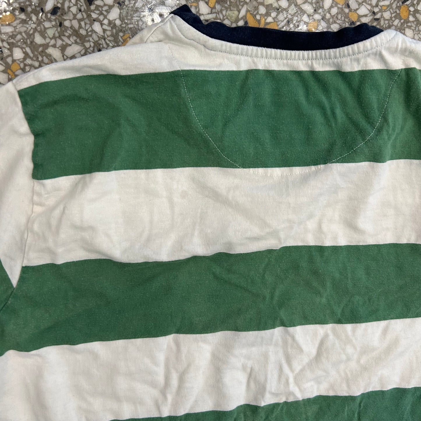 Denim & Flower Green White Striped Tshirt - Small - 19" x 26.5"