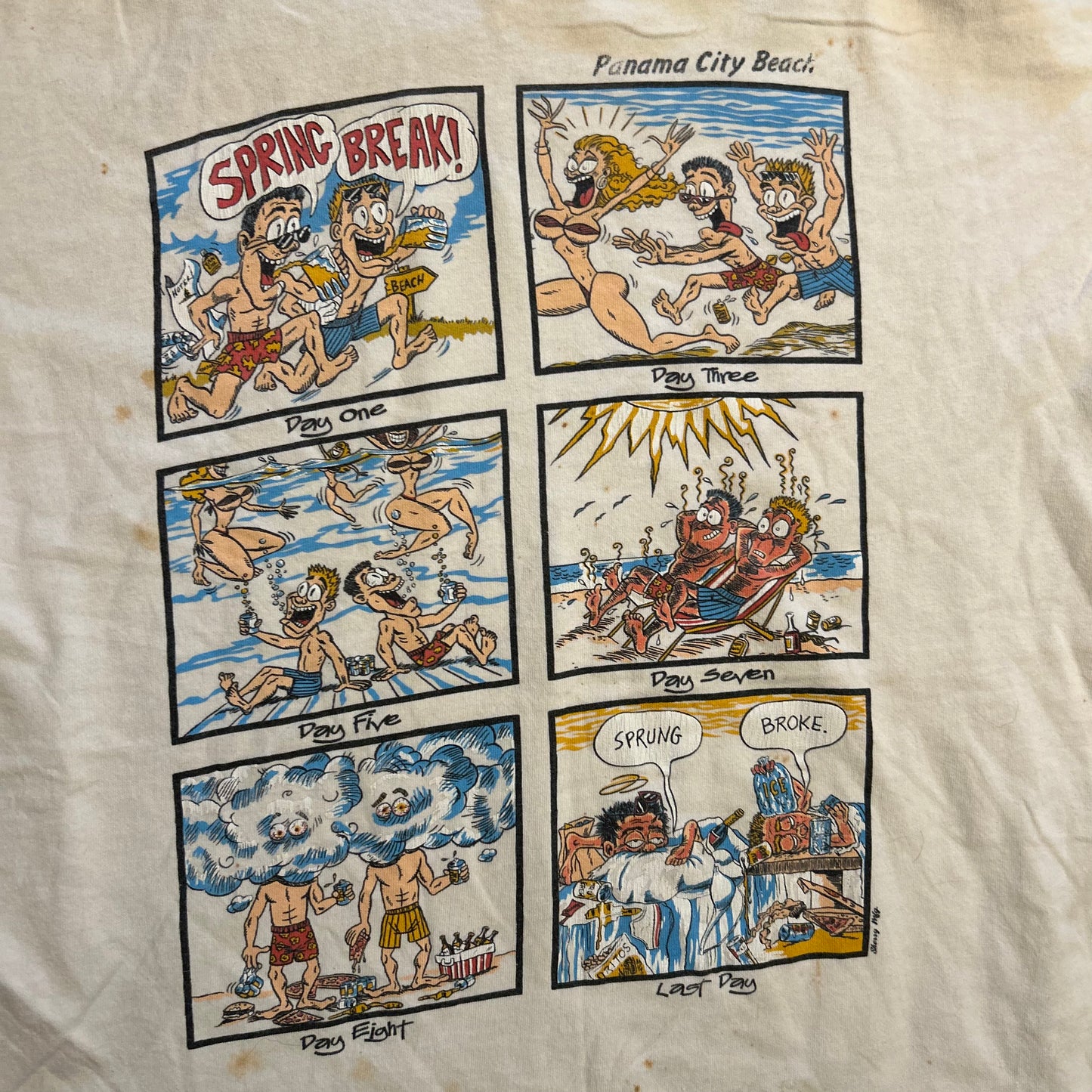 90's Sherry's Best Panama City Beach Spring Break Comic White Tshirt - Large - 23" x 27"