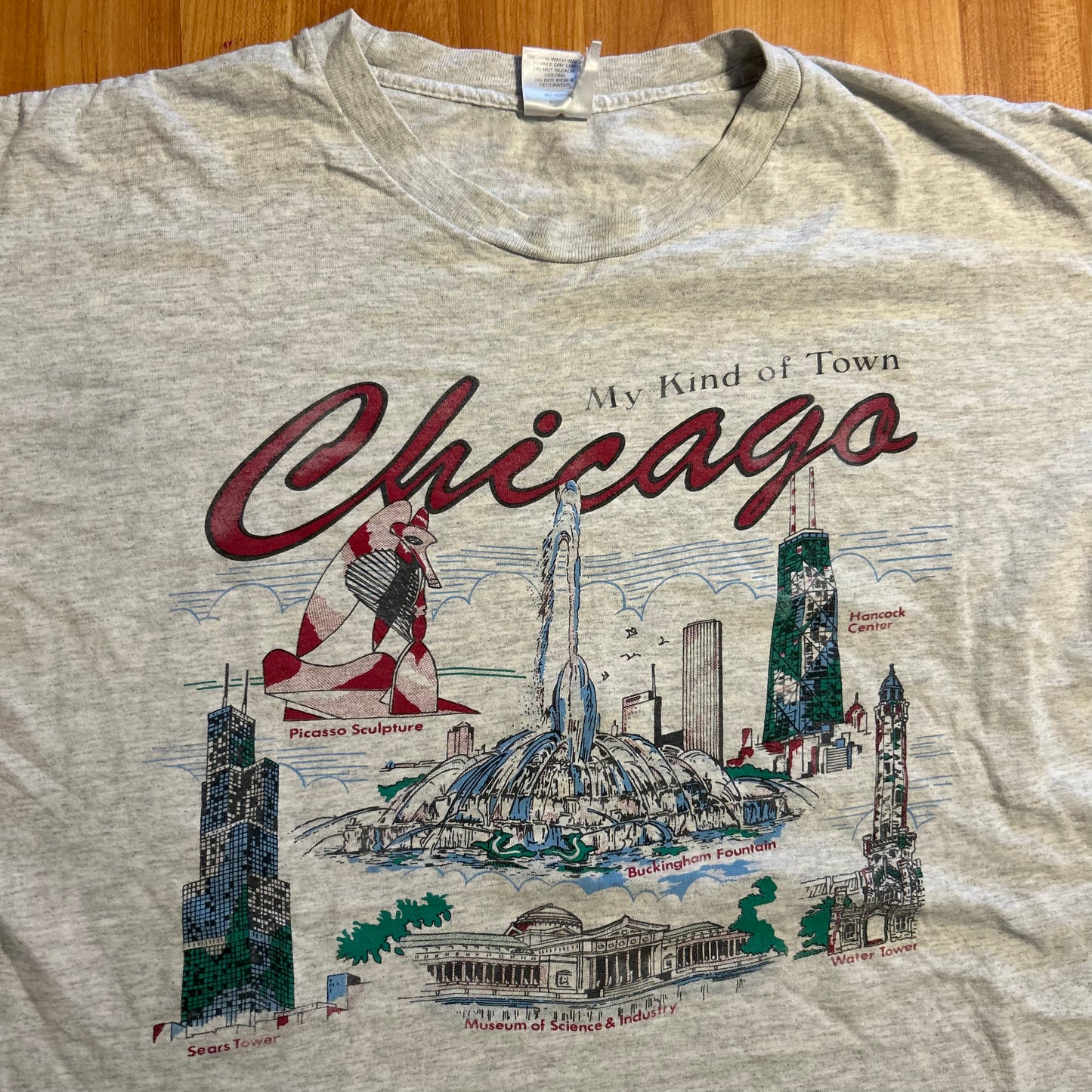 90's Murina Chicago My Type of City Grey Tshirt - XLarge - 26.5" x 32.5"