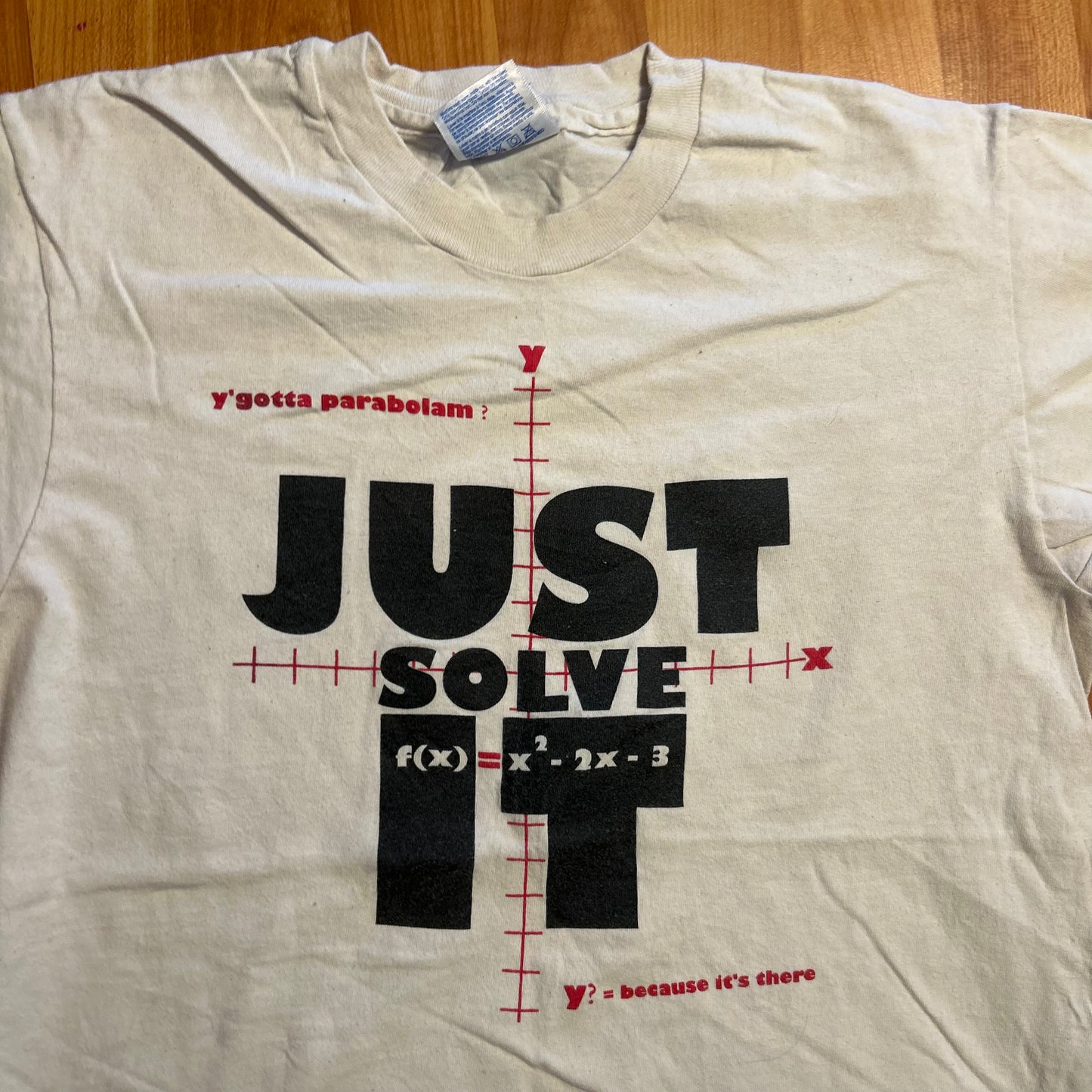 90's Hanes Beefy Just Solve It White Math Tshirt - Small - 18.5" x 24.5"