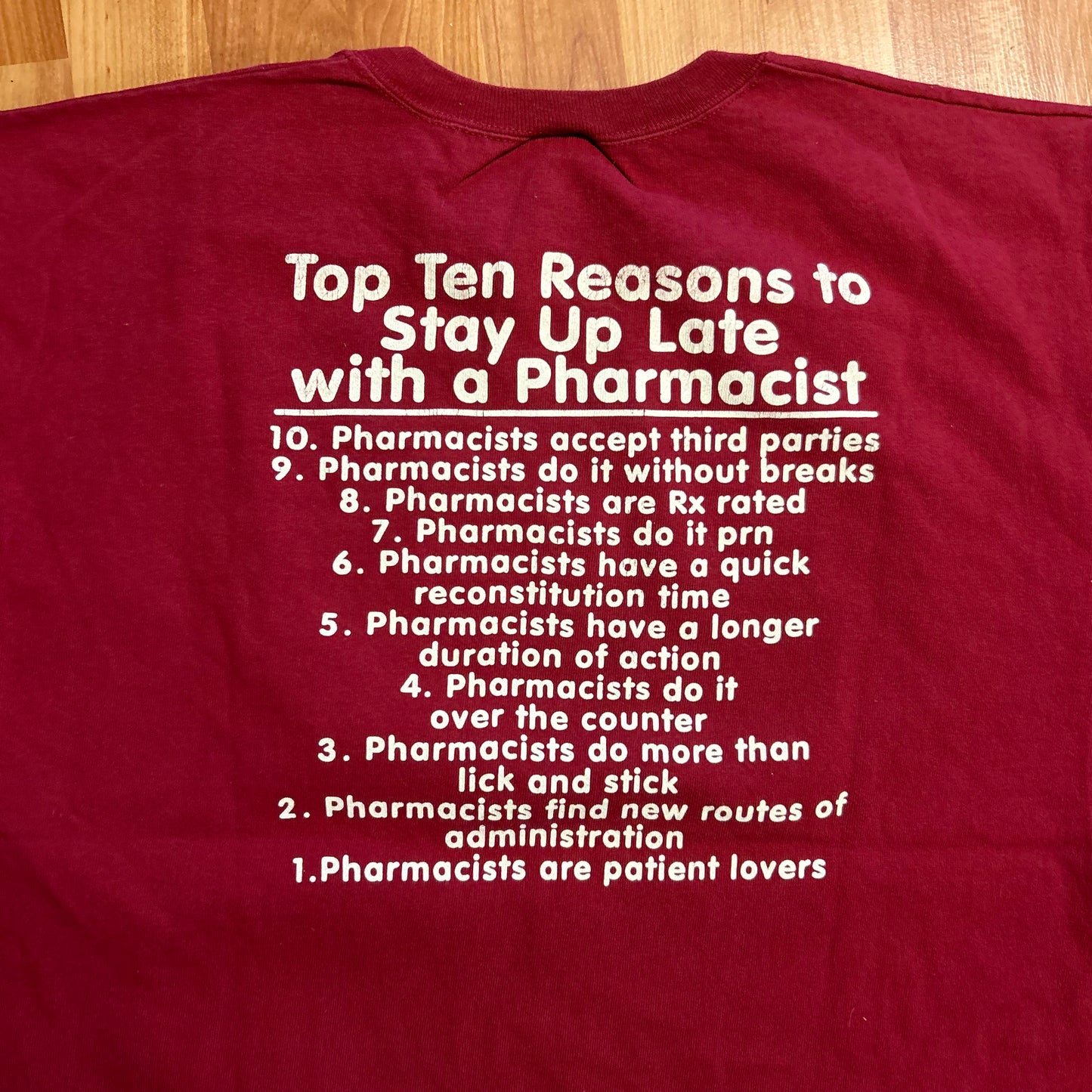 90's Delta Late Night with a Pharmacist Pharmacy Maroon Tshirt - XLarge - 25" x 29"