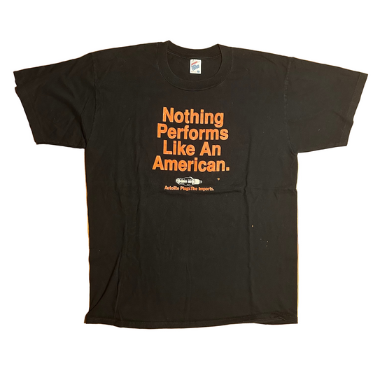 90’s Jerzees Nothing Performs Like An American Autolite Plugs the Imports Black Combed Cotton Tshirt - Large - 23" x 31.5"