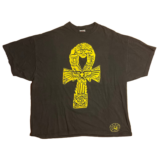 Hanes Beefy T Ankh I Am Because We Are Eternal Life Black Grey Faded Cotton Tshirt - XLarge - 26.5" x 31.5"