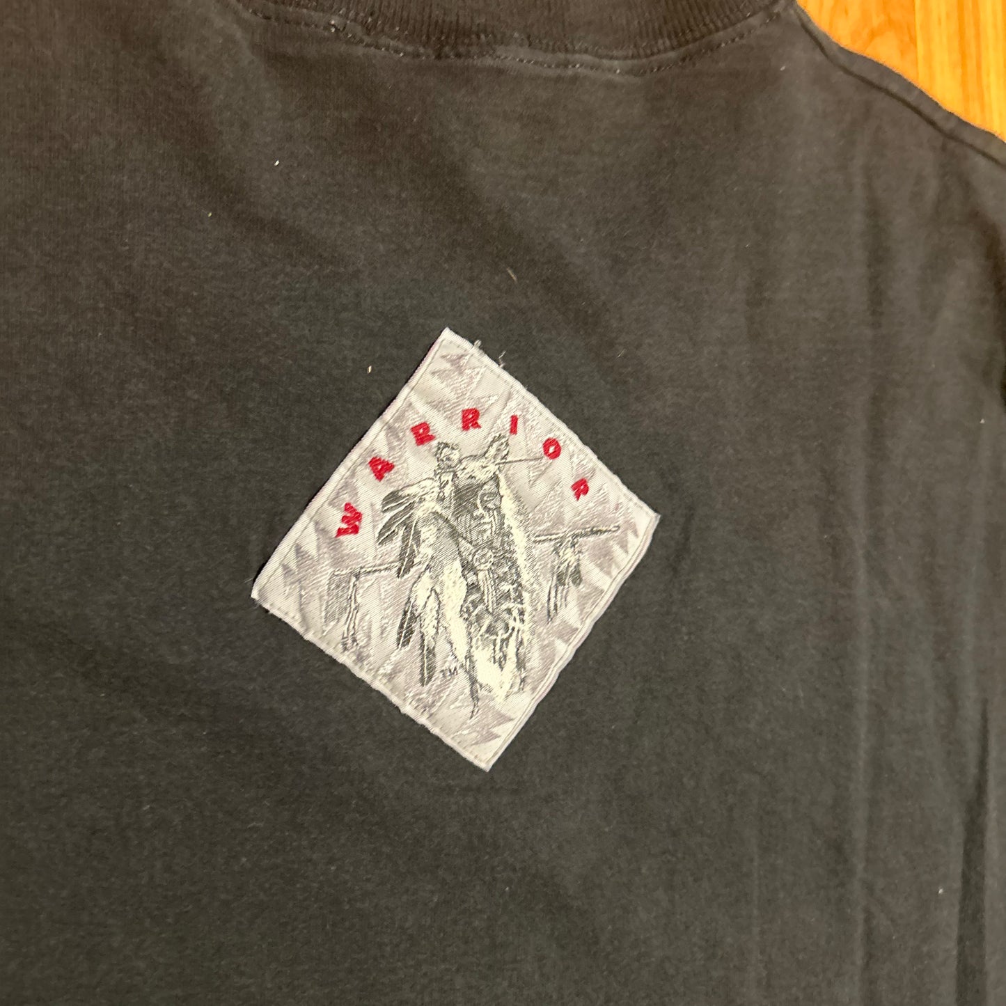 90’s Warrior Camping Fire Authentic Native American Design 1994 Black Cotton Tshirt - Large - 23.5" x 30.5"