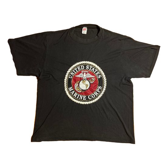 80’s Soffee Shirts United States Marine Corps Logo Military Black 50/50 Cotton Polyester Tshirt - XLarge - 25" x 29"