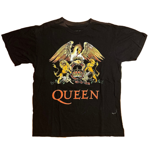 Queen Music Dragon Lion Crown Bleached Black Cotton Tshirt - Small - 19" x 25"