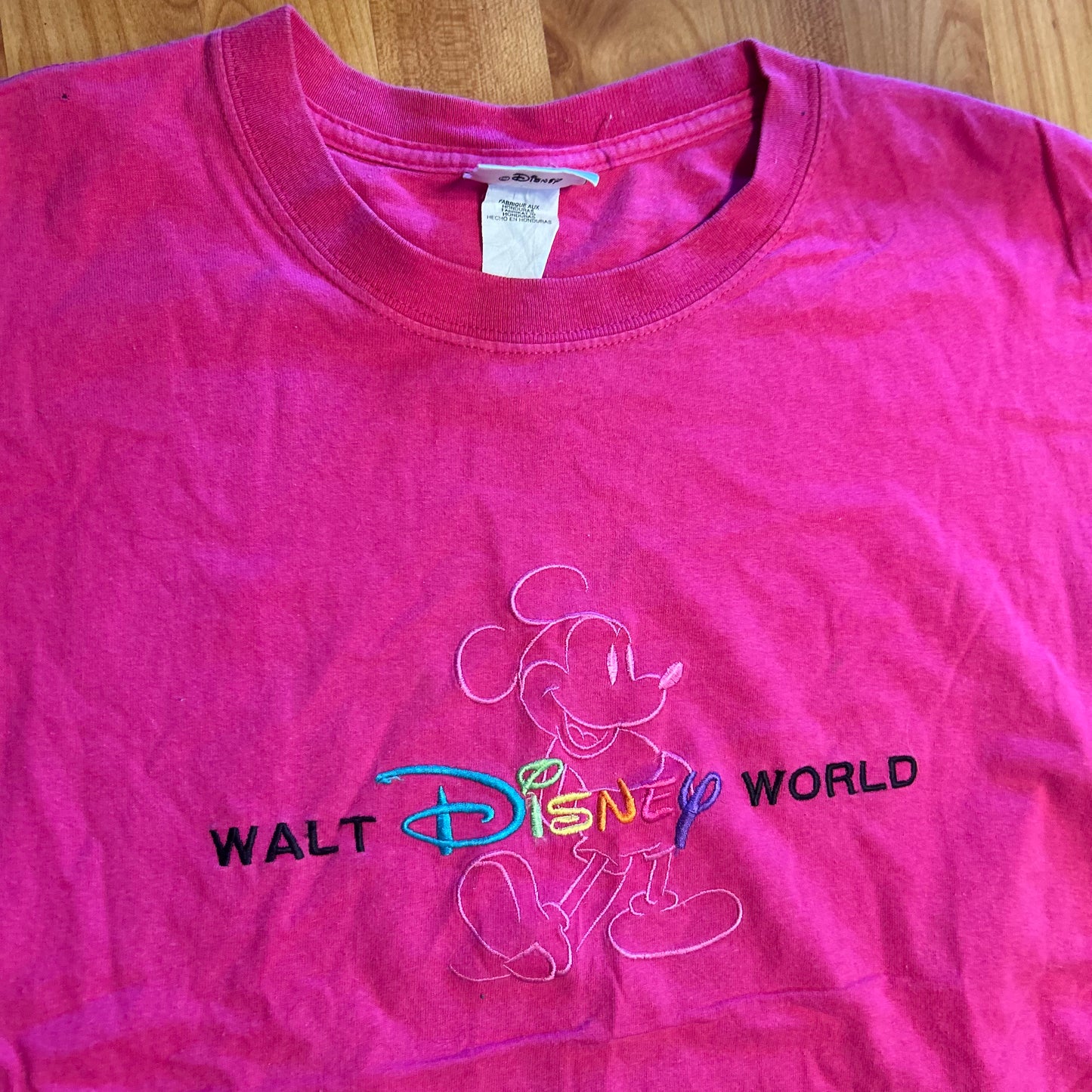 Walt Disney World Pink Embroidered Tshirt - Medium - 21" x 27.5"