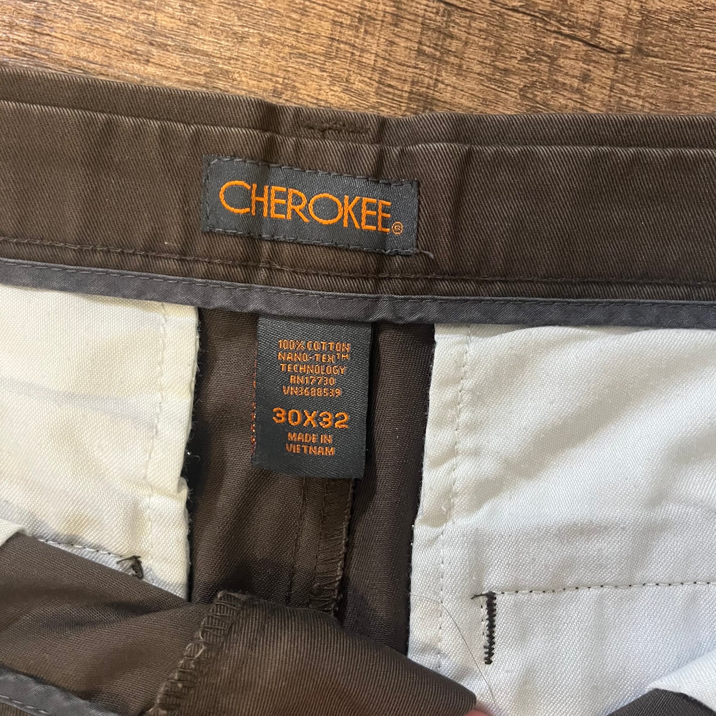 Cherokee Cotton Nano Tex Brown Khaki Dress Pants - 33" x 32"