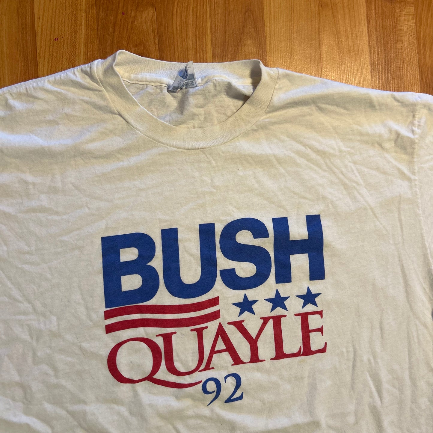 90's Bush Quayle 92 President White Tshirt - Large - 23" x 28.5"