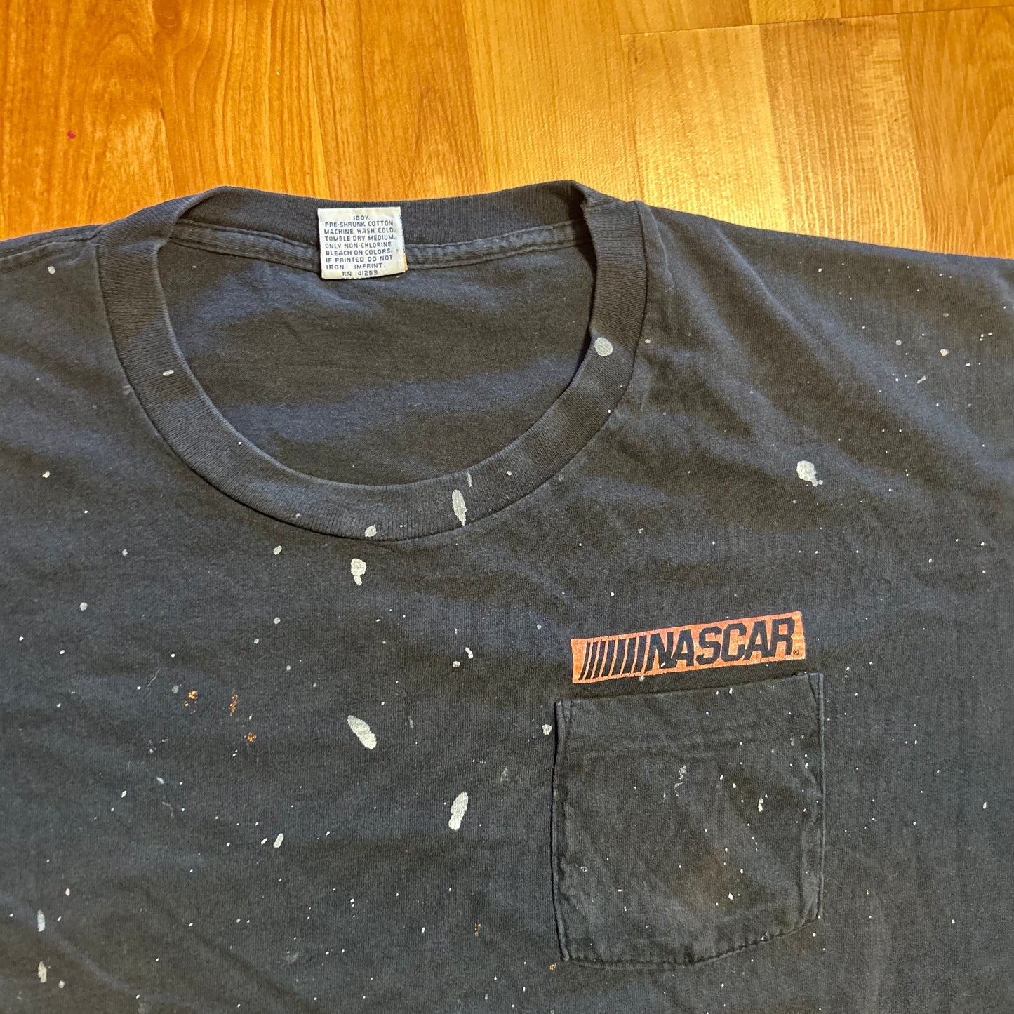 90's Cal Cru NASCAR Smoke The Competition Black Painter Pocket Tshirt - XLarge - 27" x 28.5"