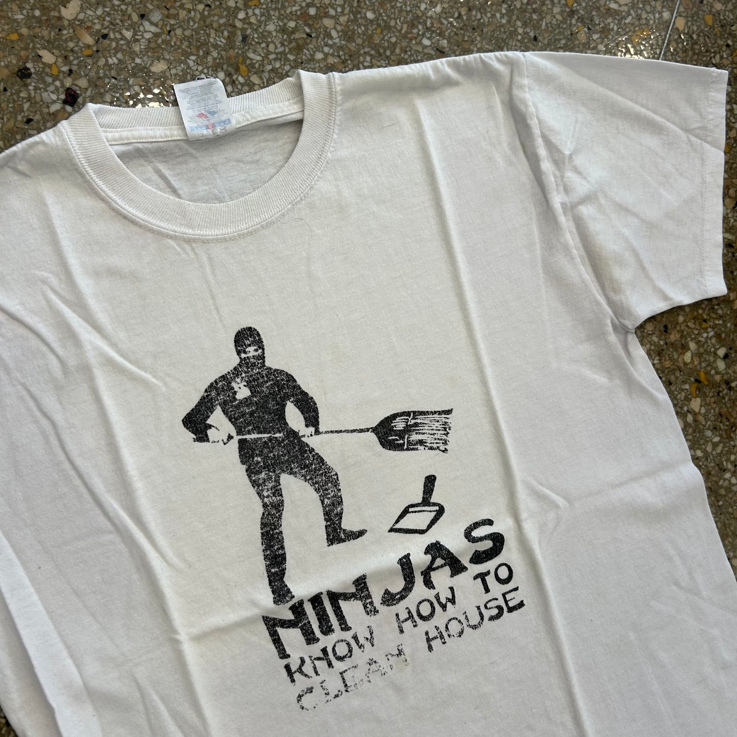 Ninjas Know How to Clean House White Tshirt - Medium - 20" x 26.5"