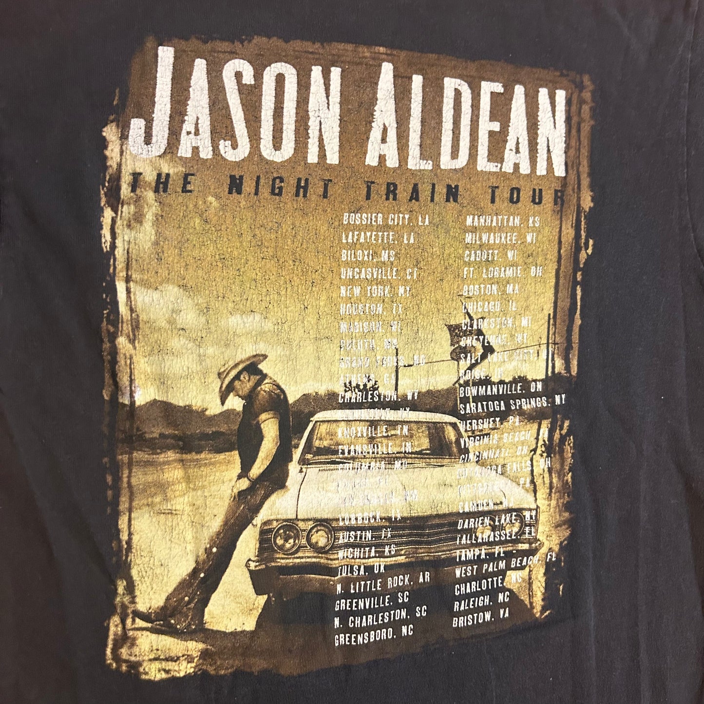 Anvil Jason Aldean Night Train Tour Country Music Singer Black Cotton Tshirt - Small - 19" x 26"