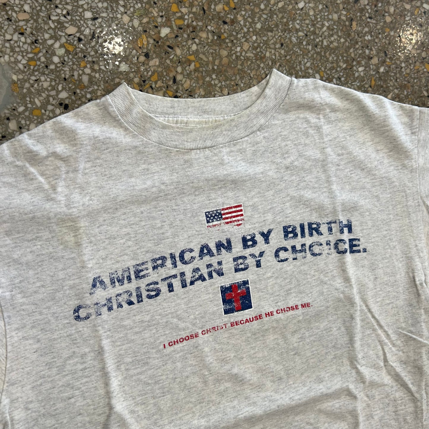 American by Birth Christian by Choice Grey Tshirt - Large - 22" x 27.5"
