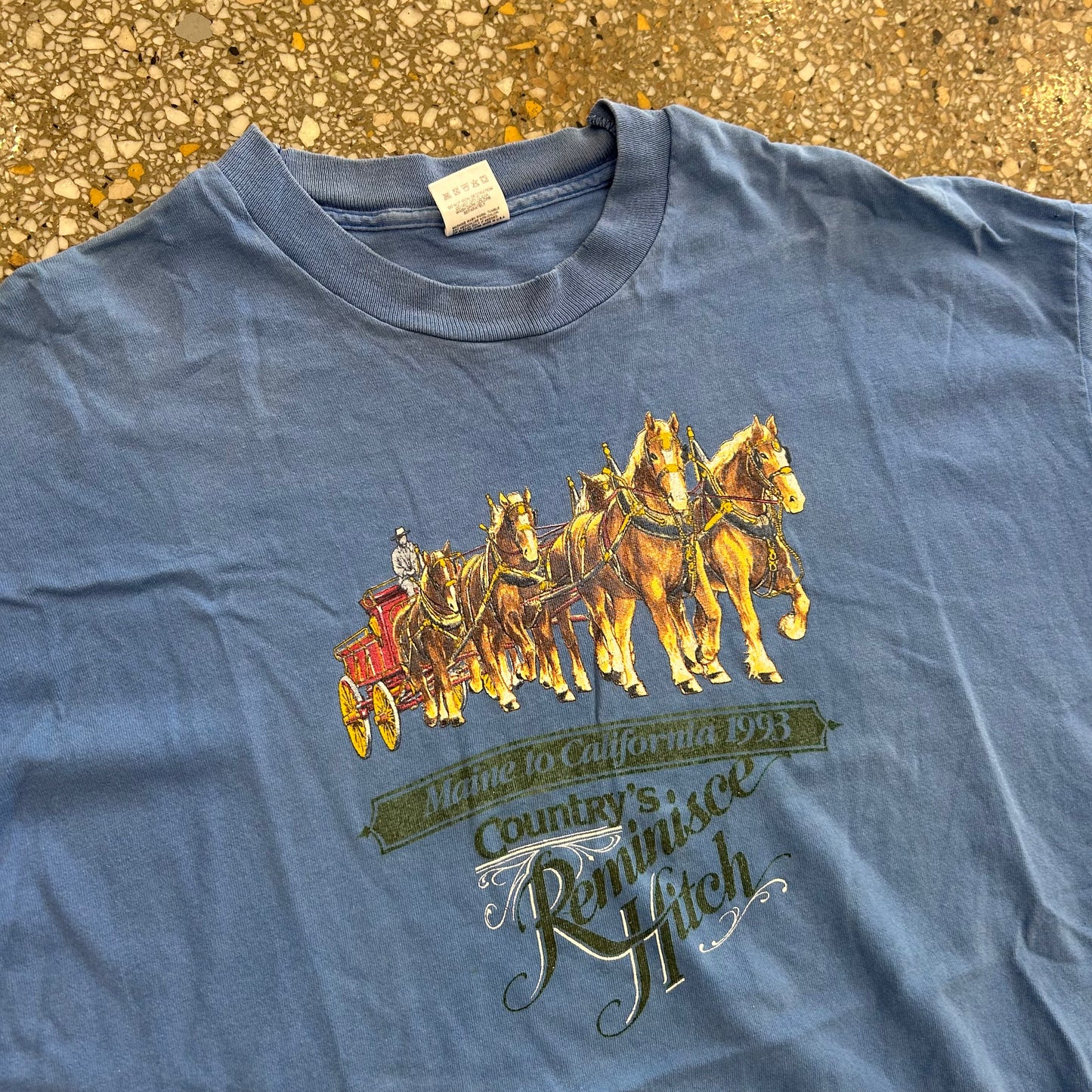 90's FOTL Maine to California Reminisce Hitch Blue Tshirt - XLarge - 25" x 31"