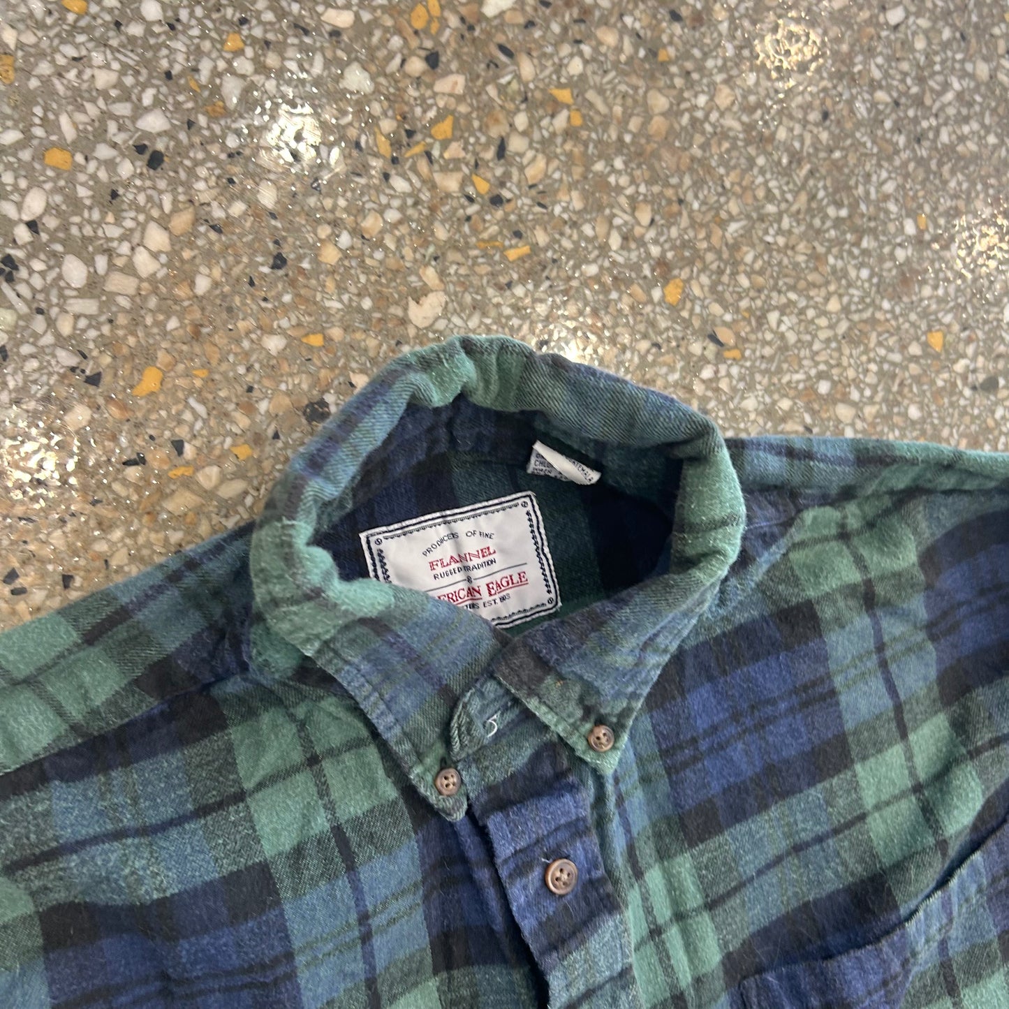 American Eagle Blue Green Button Up Flannel Shirt - XLarge - 25" x 27.5"