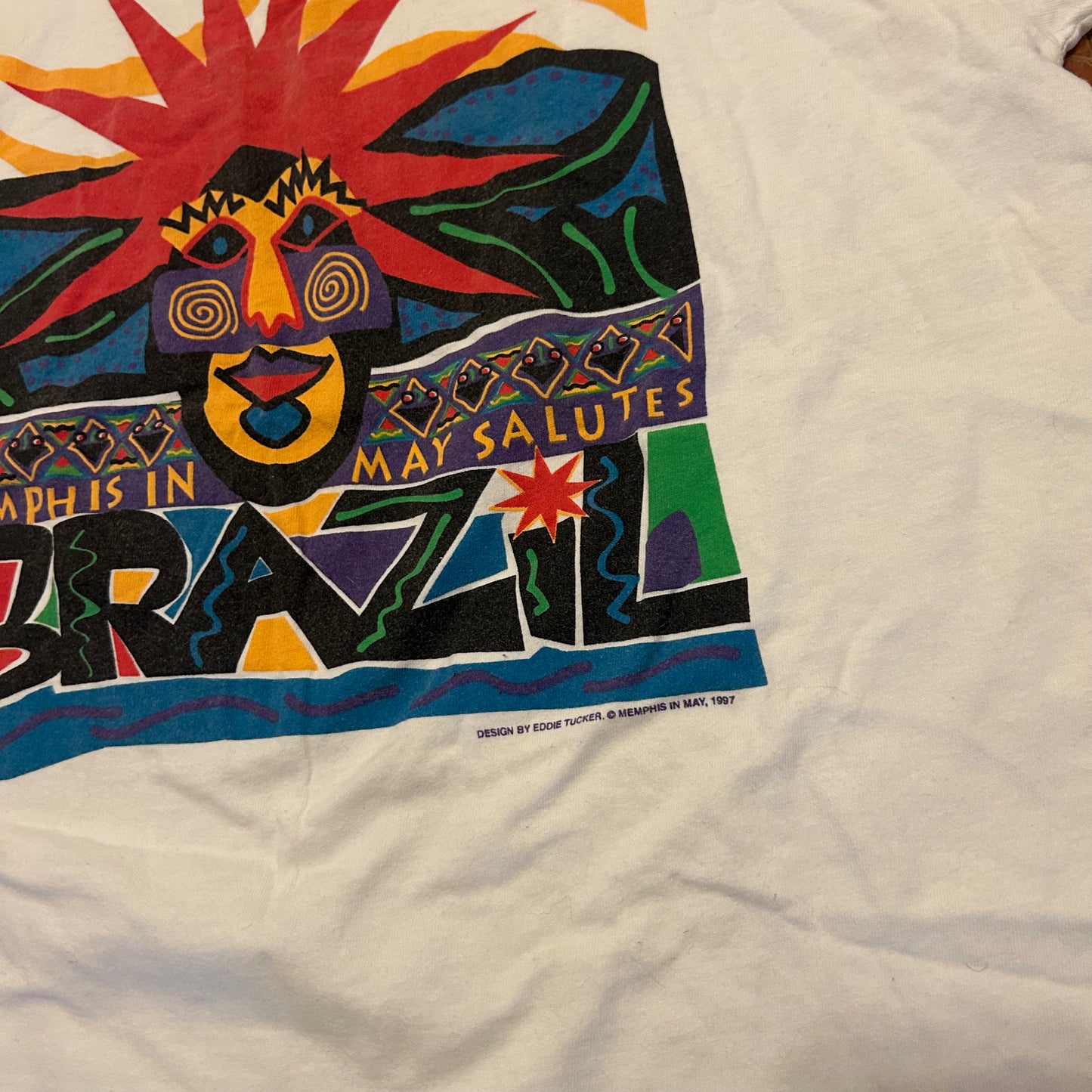 90's FOTL Memphis Supports Brazil White Tshirt - Large - 22" x 29"