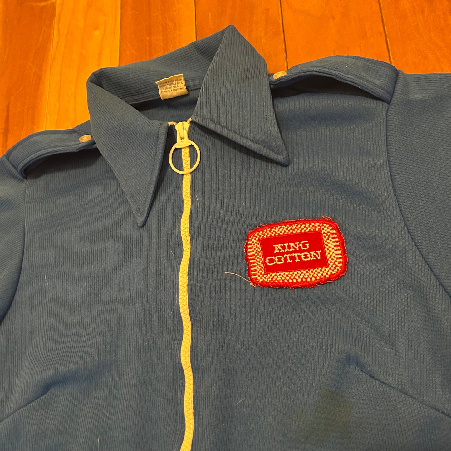 70/80's King Cotton Meats Blue Zip Up Collared Shirt - Small - 18" x 25"