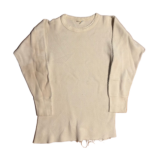 70/80's JCPenney Combed Cotton White Waffle knit Thermal Longsleeve Shirt - Small - 18.5" x 27"