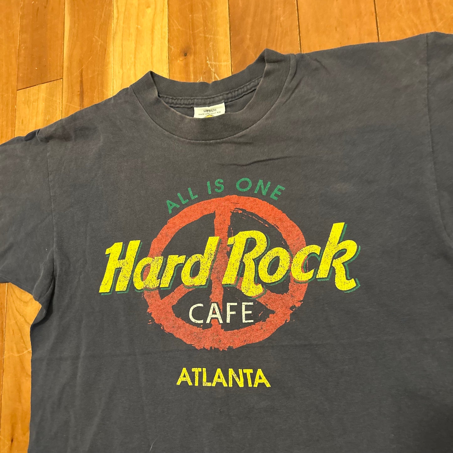 90's Hard Rock Cafe All is One Atlanta Faded Navy Tshirt - Medium - 21" x 26"