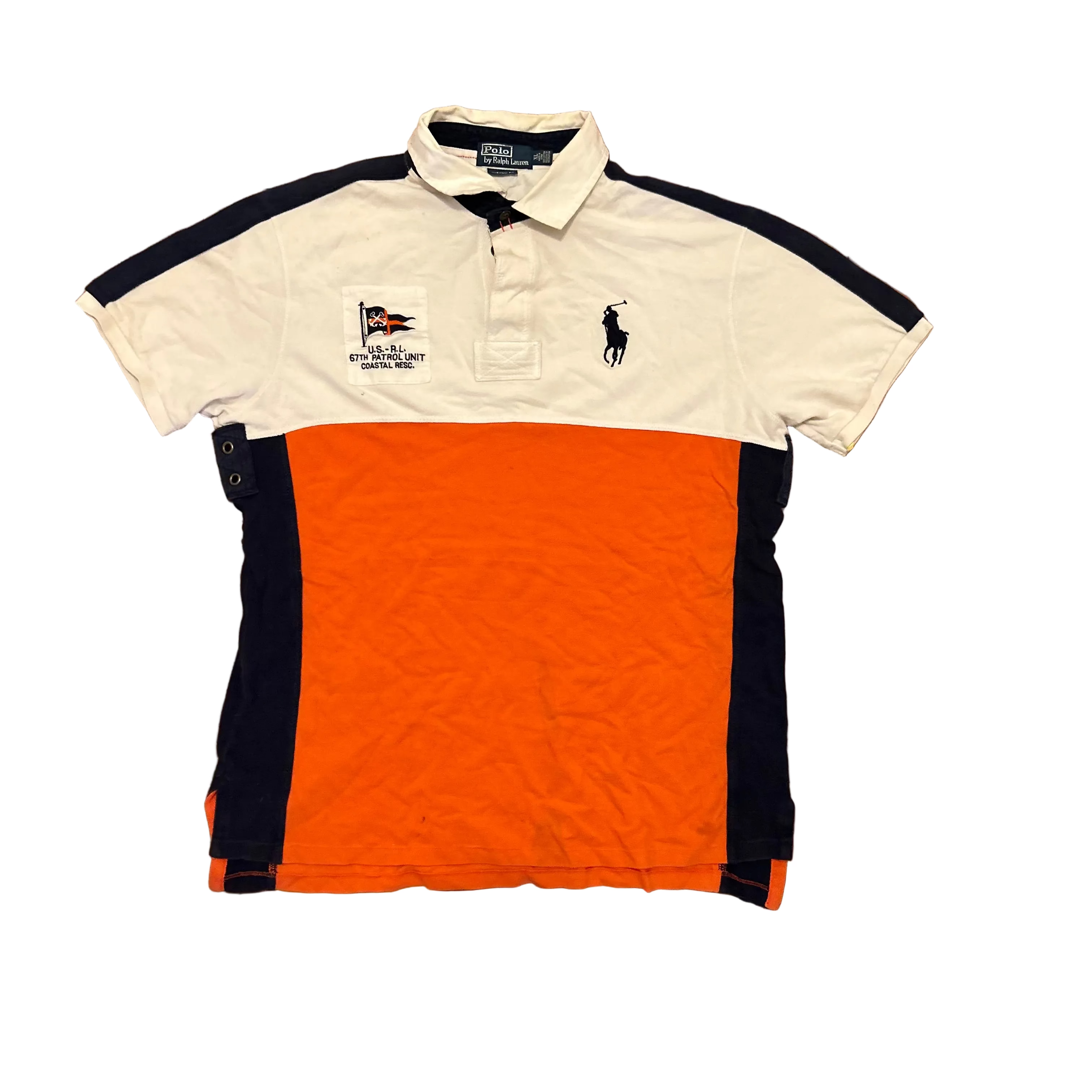 Polo RalPH Lauren Colorblocked 67 Orange Navy White Collared Shirt Polo RalPH Lauren Colorblocked 67 Orange Navy White Collared Shirt