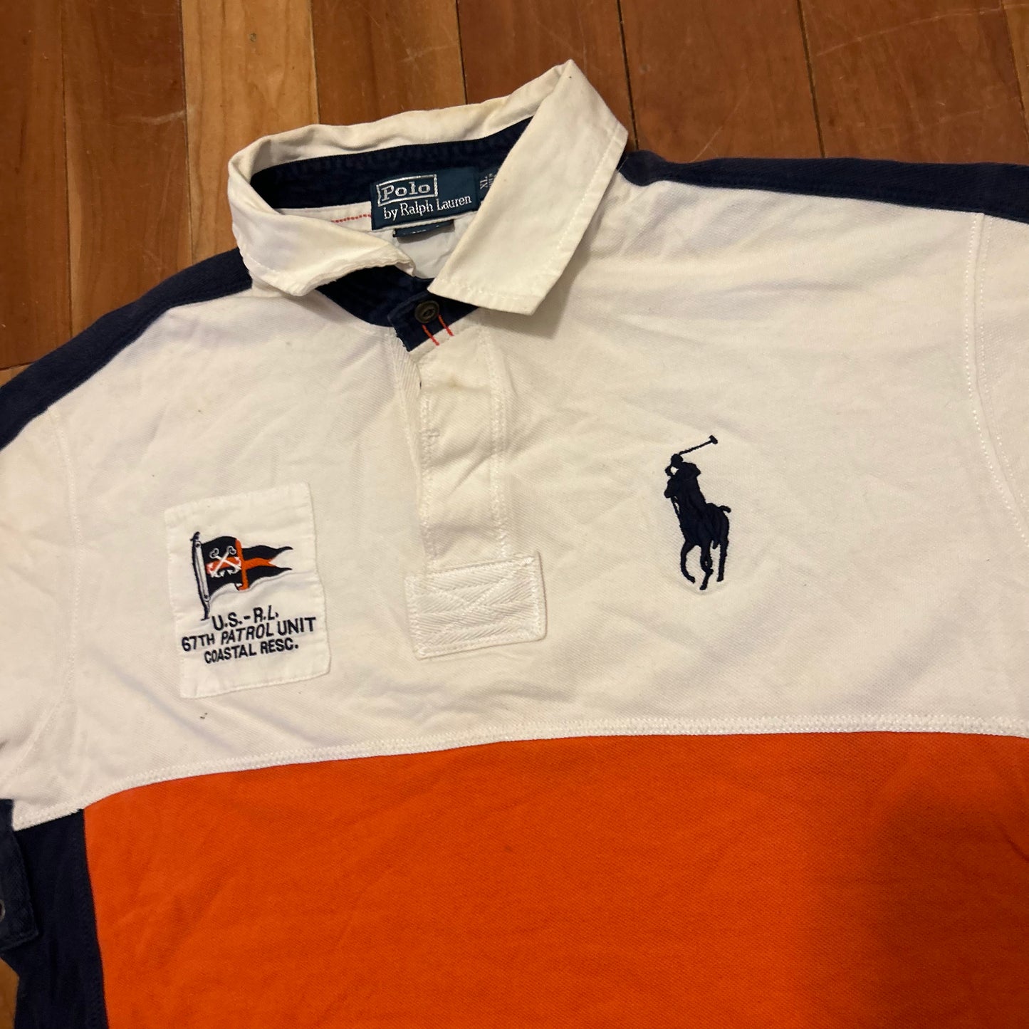 Polo RalPH Lauren Colorblocked 67 Orange Navy White Collared Shirt - XLarge - 24" x 30"