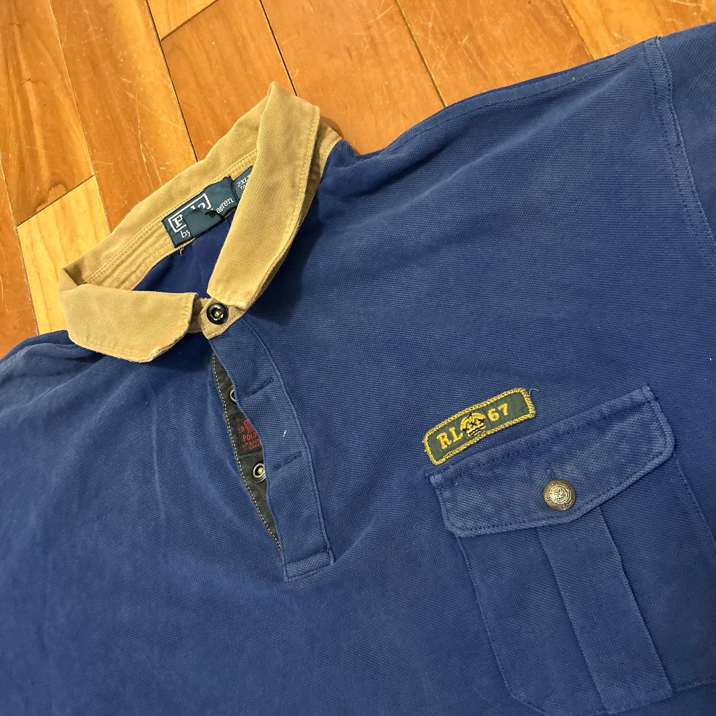 Polo RalPH Lauren Navy Brown Collared RL 67 Pocket Shirt - XLarge - 28" x 34"