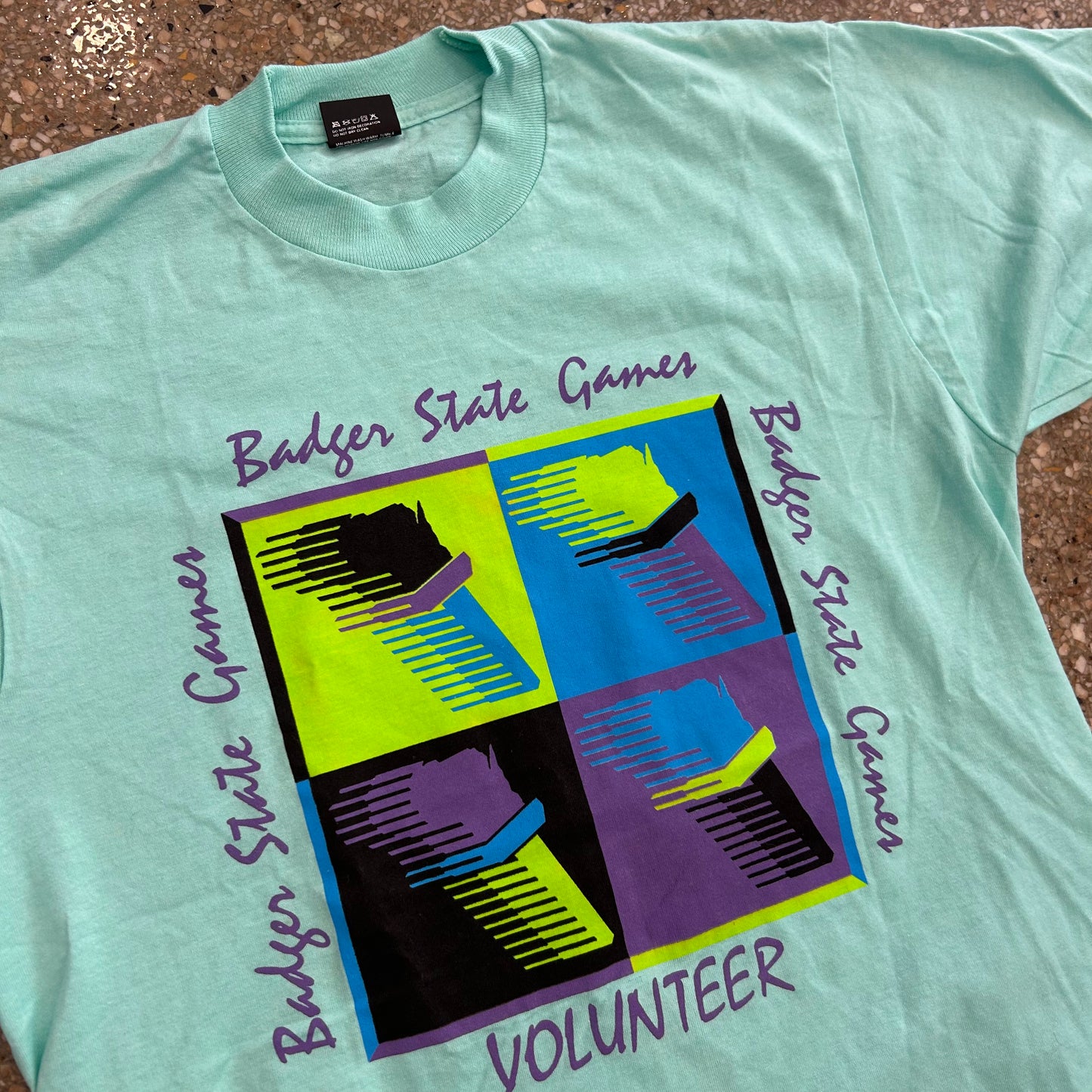 90's Badger State Games Teal Green Blue Tshirt - Medium - 20" x 28.5"