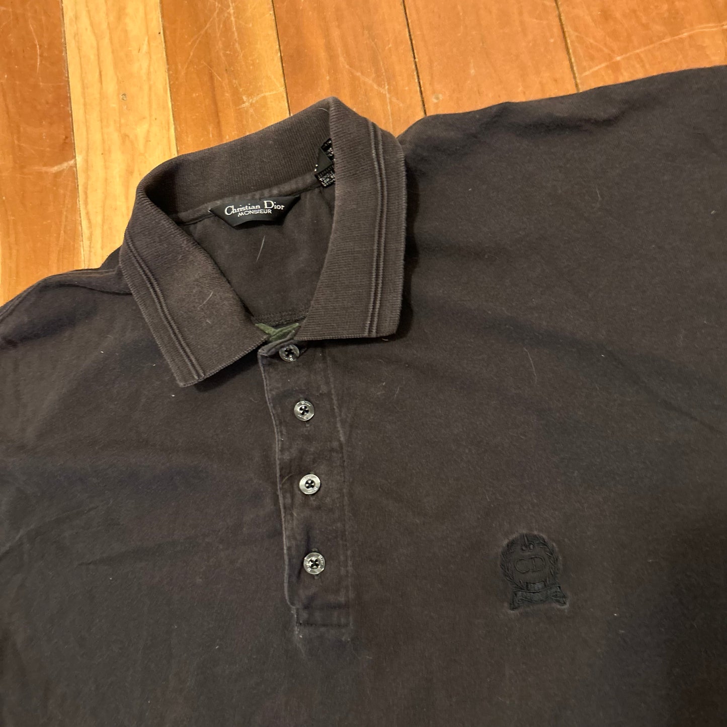Christian Dior Monsieur Black Green Polo Collared Shirt - Large - 23.5" x 30"