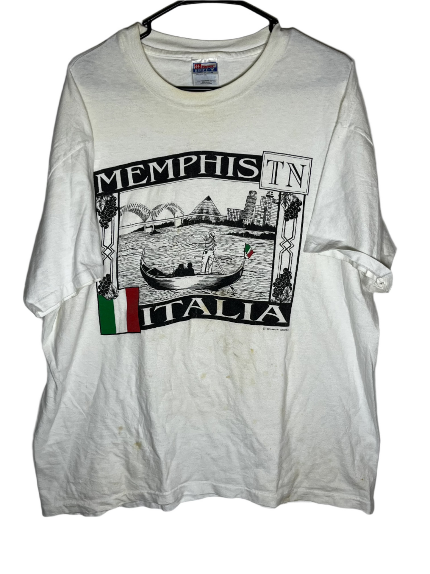 90's Hanes Beefy Memphis Italia Tshirt - Large - 23” x 28.5”