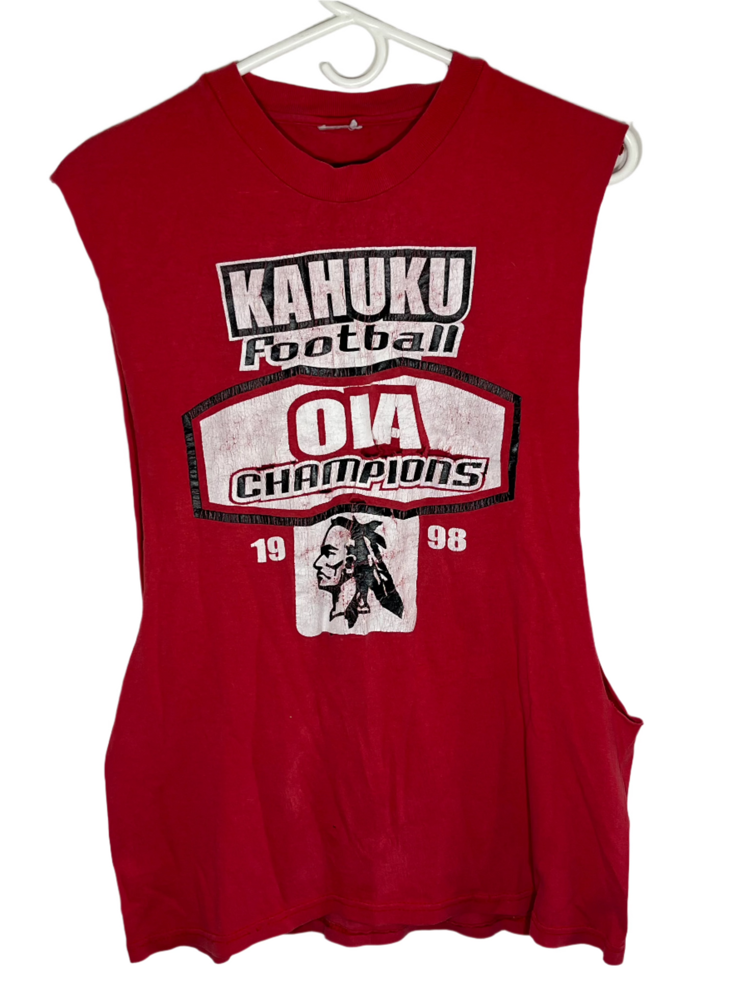 90's Kahuku Football Cutoff Tanktop Shirt - Small - 19.5” x 26”