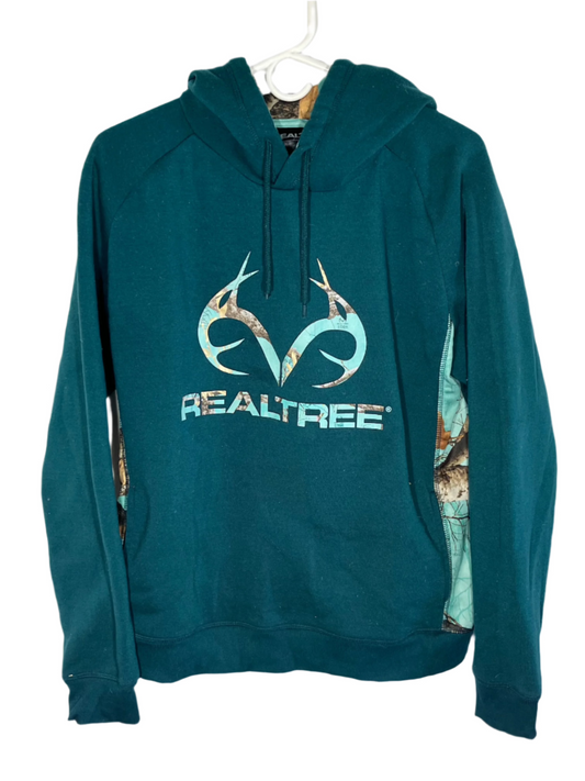 RealTree Teal Camo Hoodie Hooded Sweatshirt - Large - 22” x 26”