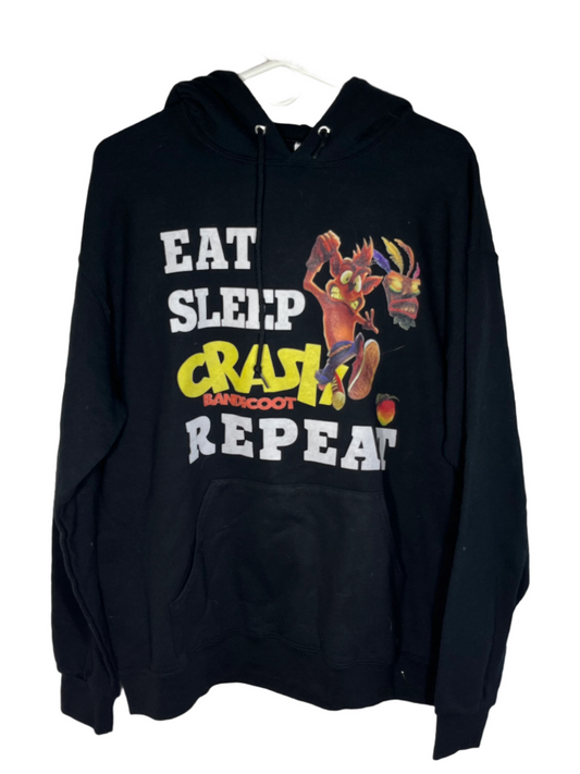 Eat Sleep Crash Bandicoot Repeat Hooded Sweatshirt - Large - 22.5” x 25”