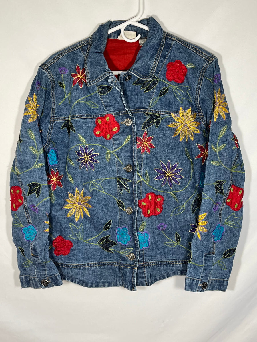 Chico's design embroidered deals denim jacket