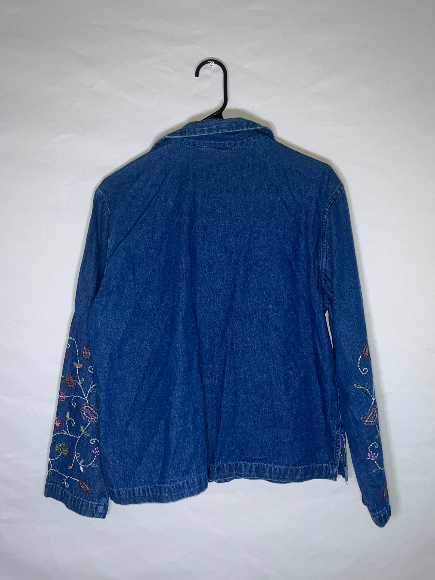 90's Denim Embroidered Zip Up Jacket - Medium - 20.5” x 25”