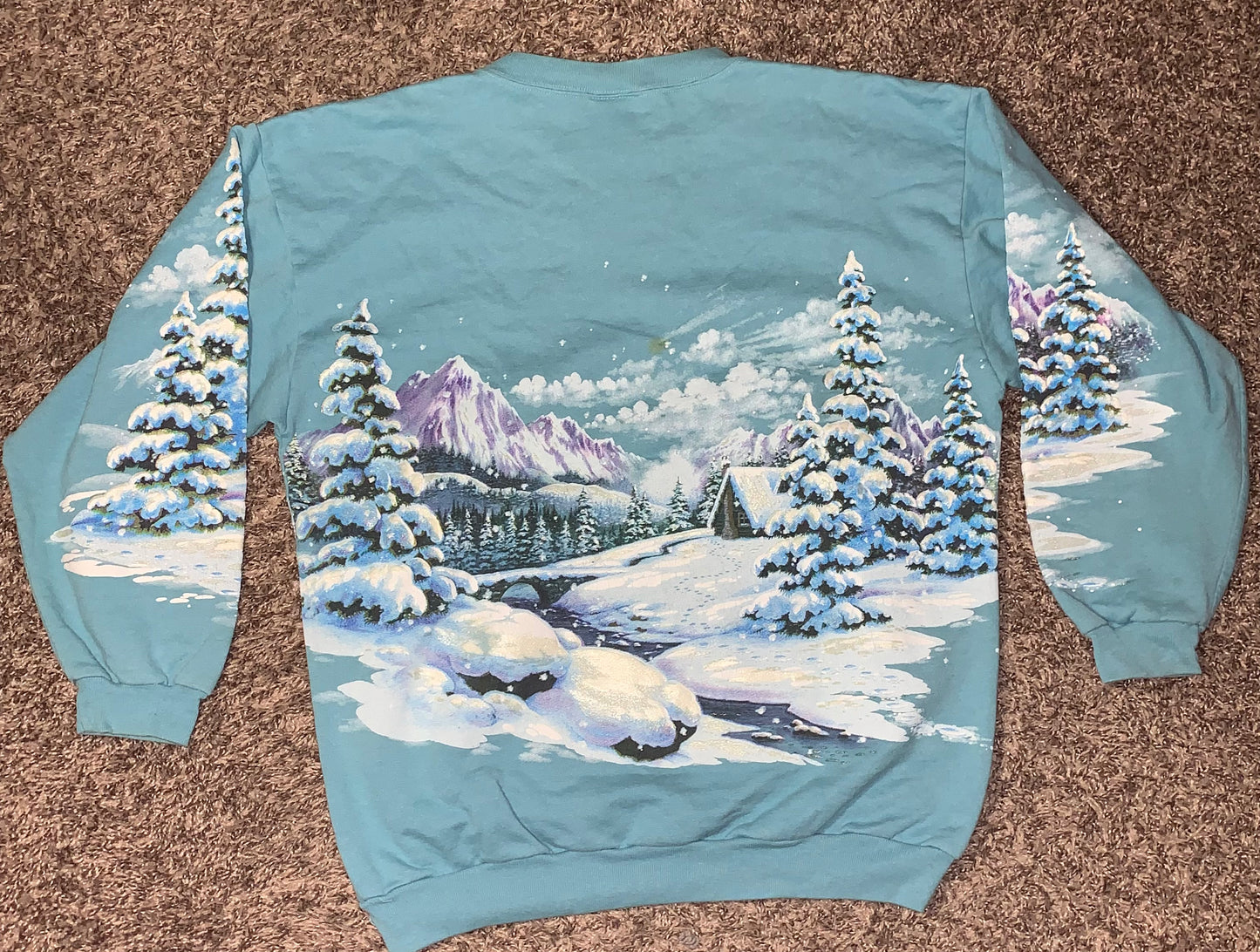 Cuello redondo Montana Snow Landscape de los años 80/90 - Grande - 22" x 25"