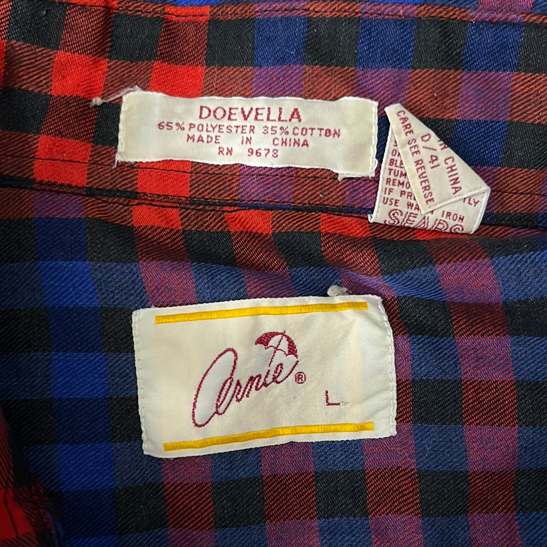 80's Sears Arnie Flannel Button Up Shirt - Large - 23” x 30.5”