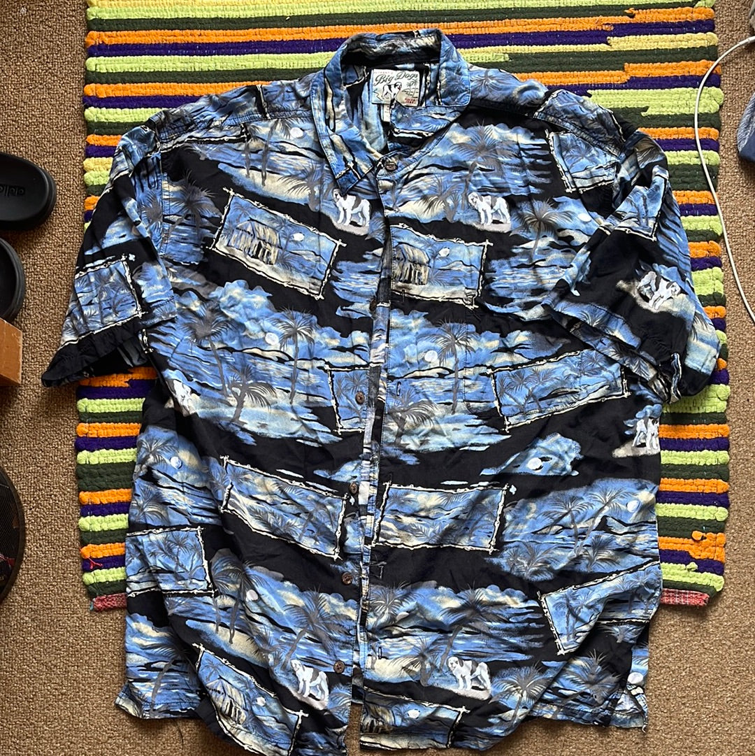Camisa de rayón hawaiana Big Dogs de los años 90 - XL - 24" x 30"