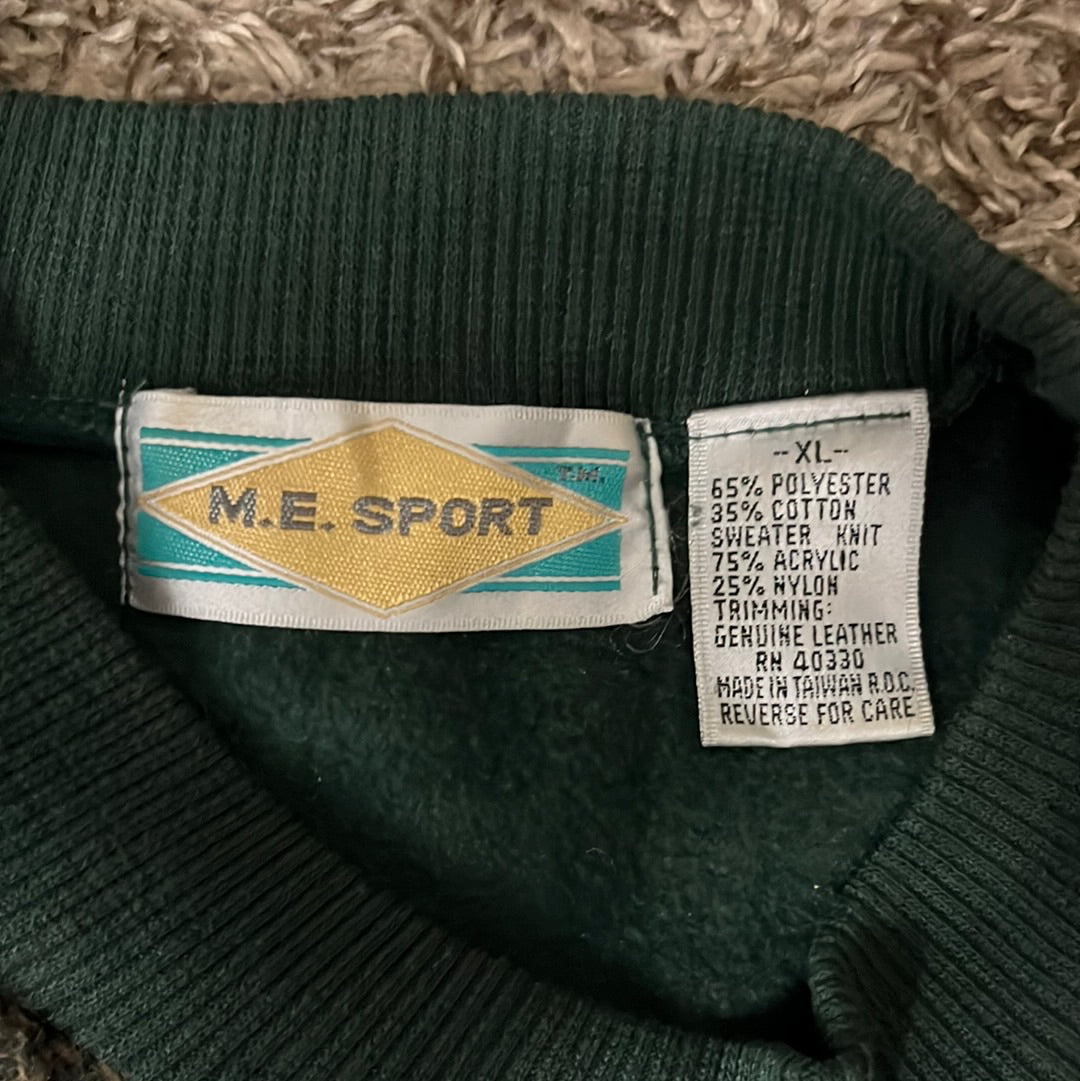 90's ME Sport Taiwan Leather Trim Crewneck Sweatshirt - XLarge - 23.5” x 26.5”