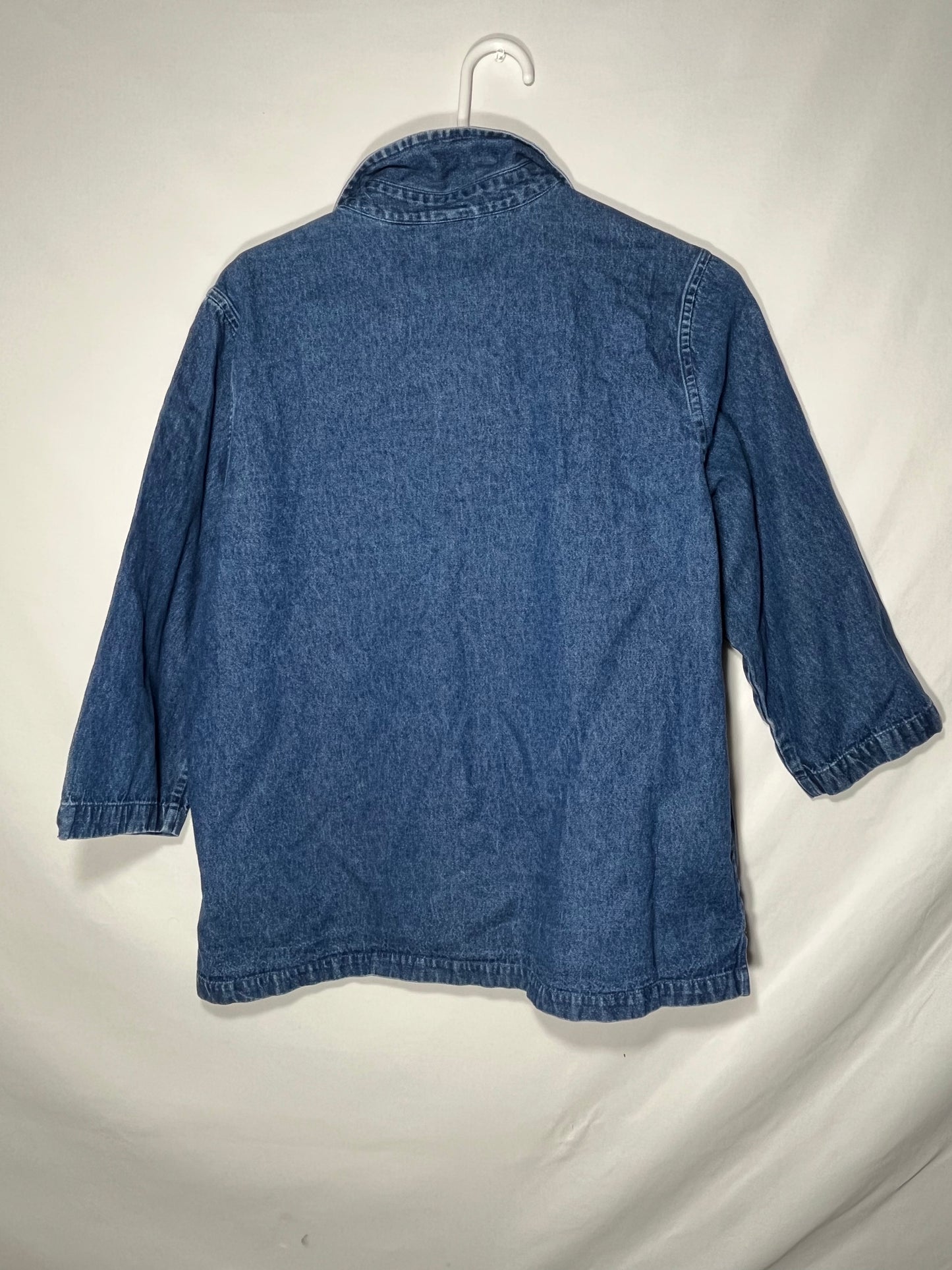 Denim Flowery Embroidered Button Up Shirt - Medium - 21” x 25.5”