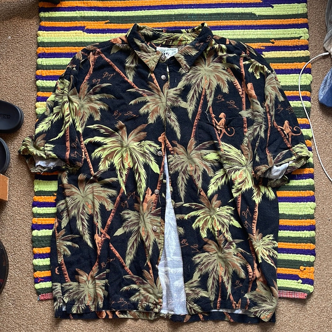 Camisa de rayón hawaiana Big Dogs de los años 90 - XL - 25" x 30"