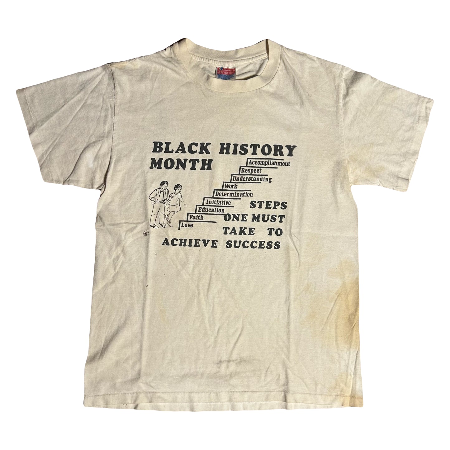 90’s Hanes Heavyweight Black History Month Steps One Must Take To Success Tshirt - Medium - 20” x 27.5”