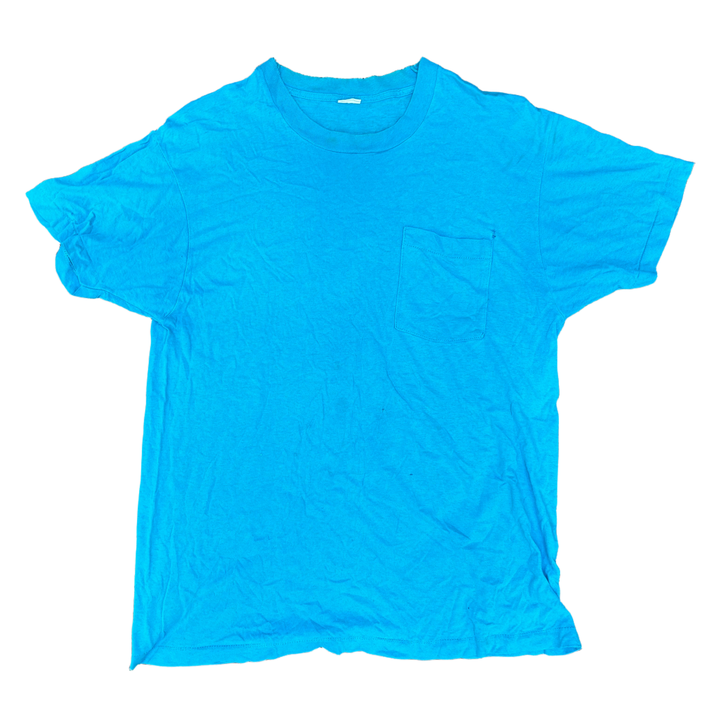 80/90’s Turquoise Blank Pocket Tshirt - Medium - 21” x 30”