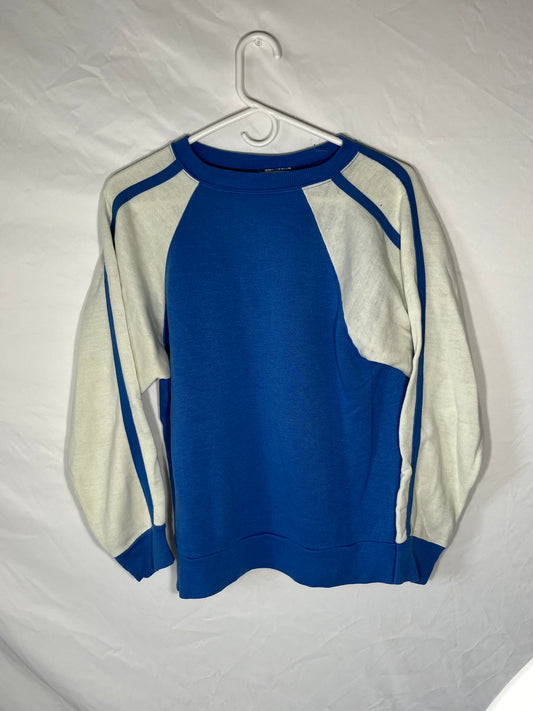 80’s Active Wear Blank Blue White Boxy Crewneck Sweatshirt - Medium - 20” x 21.5”