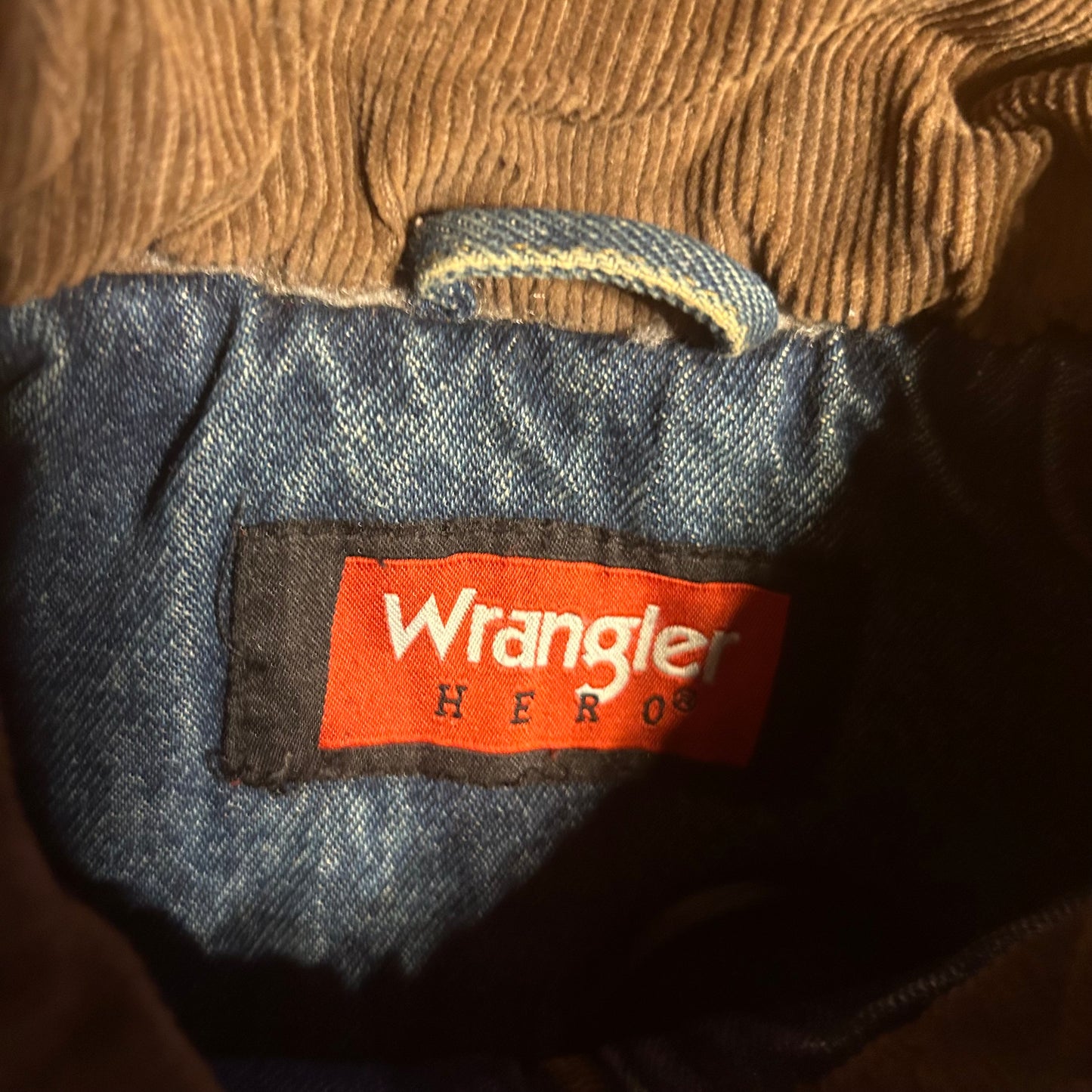 Wrangler Fleece Lined Denim Leather Vest Zip Up - Large - 22” x 25”