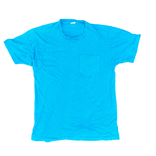 80/90’s Blank Turquoise Pocket Tshirt - Small - 19” x 27”