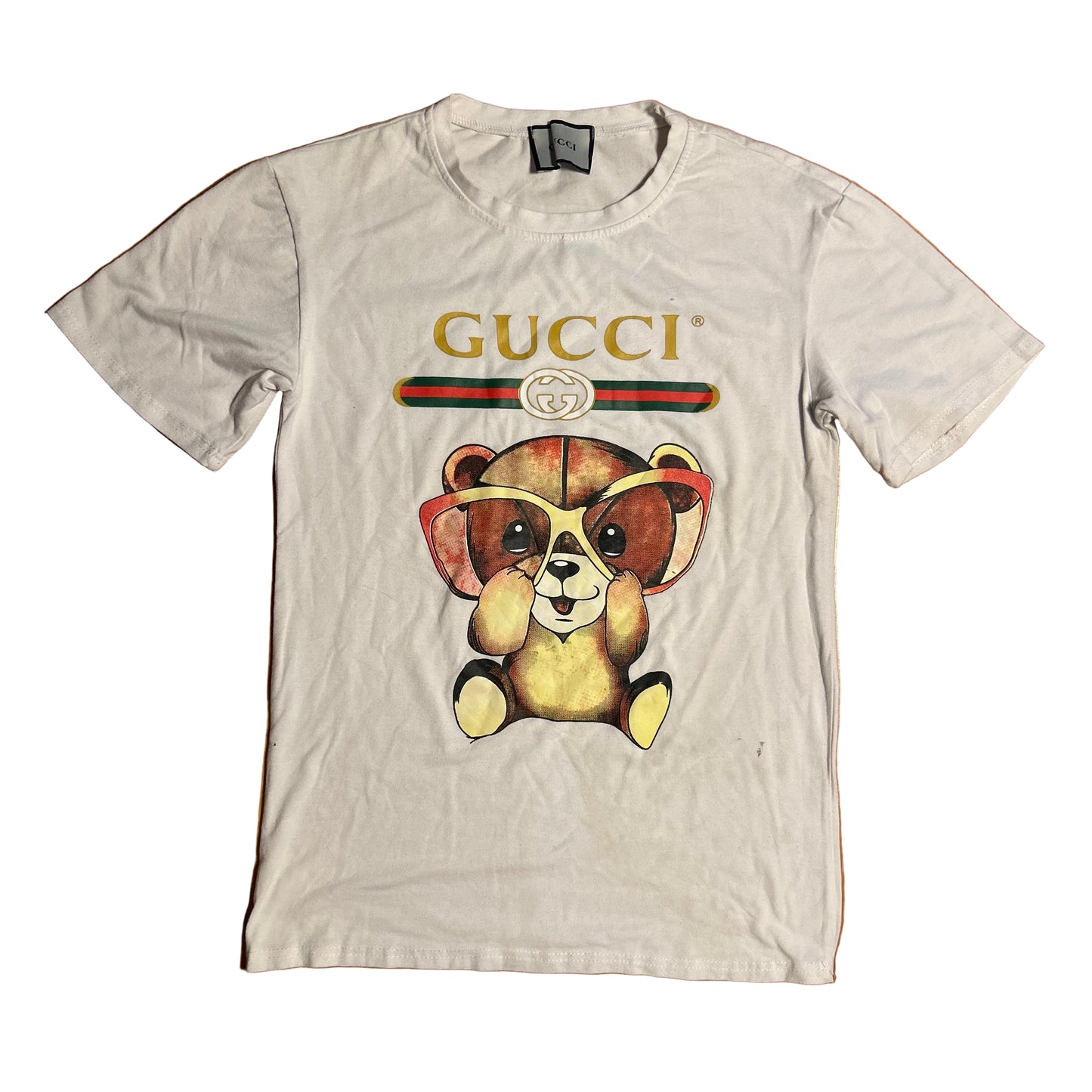 Gucci Teddy Bear Logo Sunglasses White Tshirt - Small - 18” x 26”