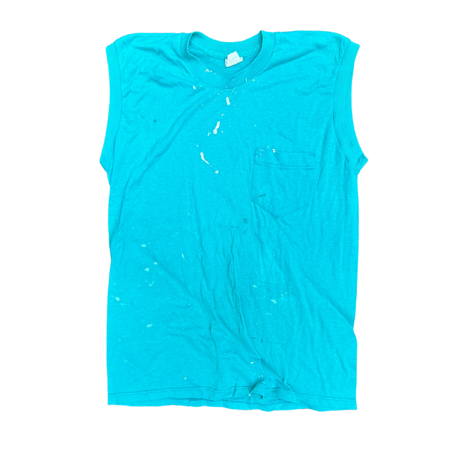 80/90’s Turquoise Muscle Pocket Blank Tank Top Shirt - XSmall - 16.5” x 25”