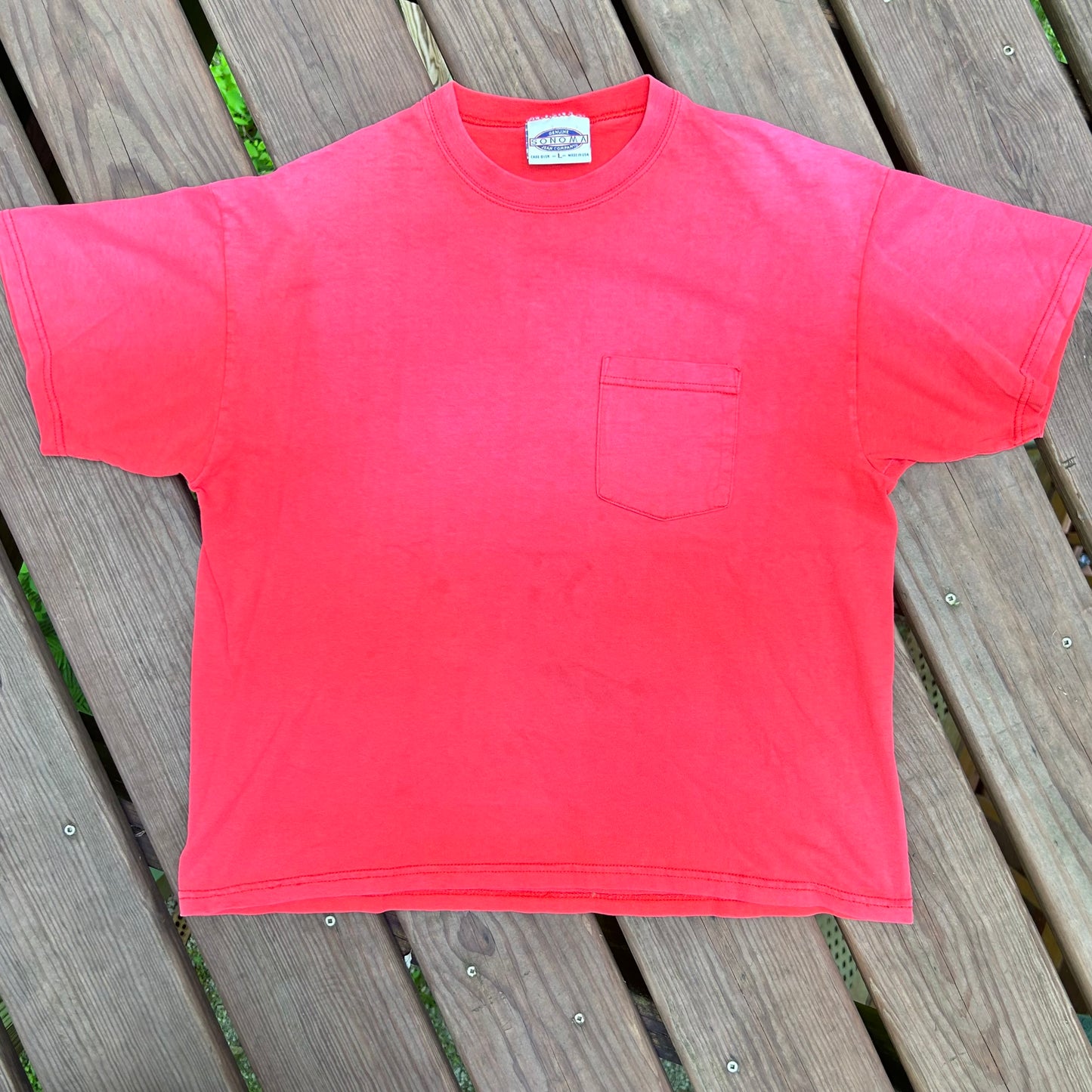 90’s Sonoma Faded Blank Red Pocket Tshirt - Large - 22” x 25”