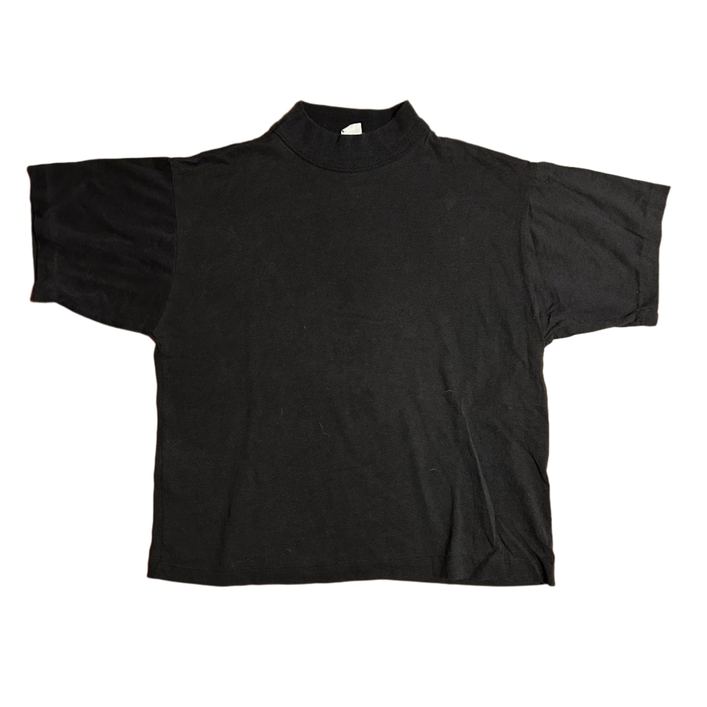 80/90’s(?) La Playa Mock Neck Black Boxy Cropped Blank Tshirt - Small - 18” x 21”